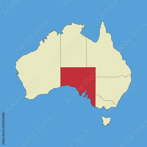 Map of South Australia, silhouette illustration of a vector map isolated on a map of Australia. Australian states and territories
