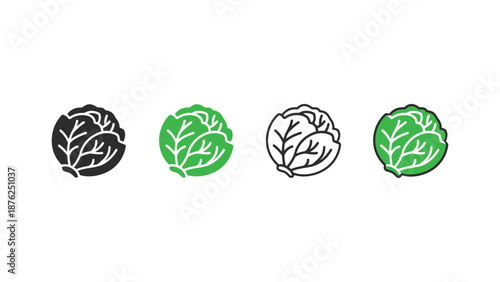 A set of four cabbage logos in different colors on a white background