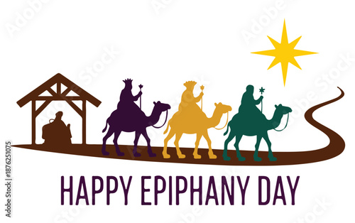 Epiphany Day, Three Wise Men Riding Camels to Nativity Scene