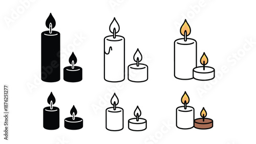 A collection of various candle illustrations in different colors and sizes