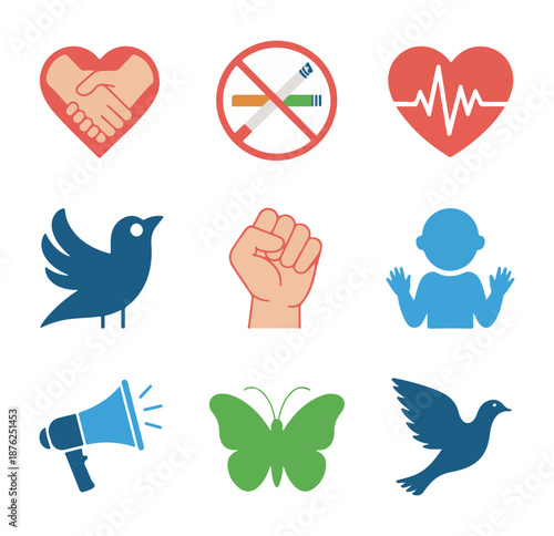 No Smoking Symbol Hands Heart Bird Fist Megaphone Butterfly Dove Icons