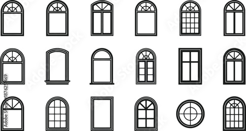 A collection of various window designs showcasing architectural styles and shapes..