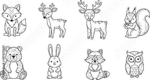 Beautiful vector seamless pattern with cute watercolor hand drawn wild forest animals deer hedgehog fox owl bear. 