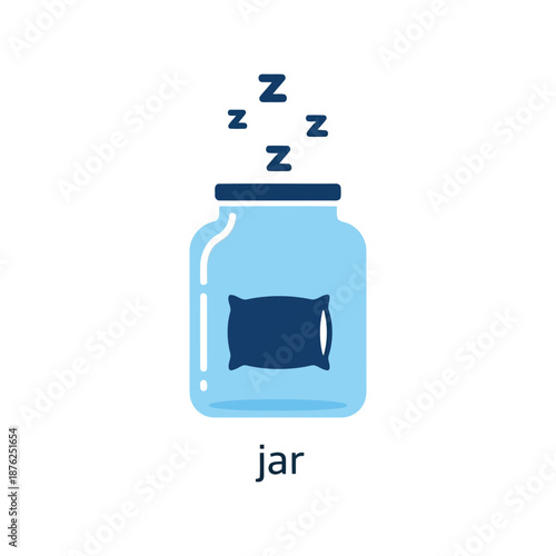 Sleep jar vector clipart with pillow and zzz icon, cute blue cartoon illustration