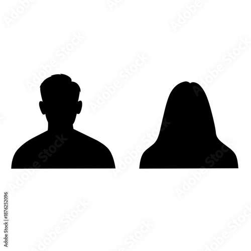 A silhouette of a man and a woman with a silhouette or icon, which serves as an avatar or profile for an unknown or anonymous individual. Vector illustration
