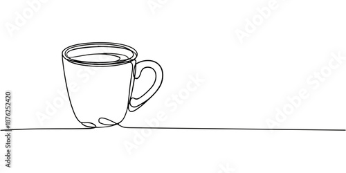 Continuous one line drawing of coffee paper mug vector illustration, Paper cup of hot coffee in one continuous line drawing. Concept of drink to go in line art style. Vector illustration