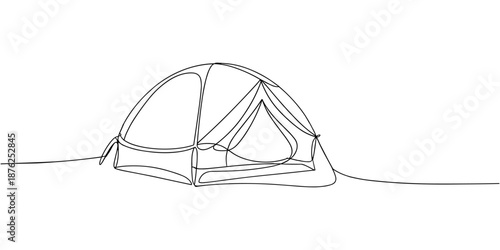 Self drawing line tourist tent continuous one single line drawn concept video, World, family adventure camping scene. tent camping in outdoor travel self drawing.