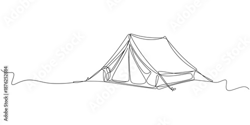 Self drawing line tourist tent continuous one single line drawn concept video, World, family adventure camping scene. tent camping in outdoor travel self drawing.