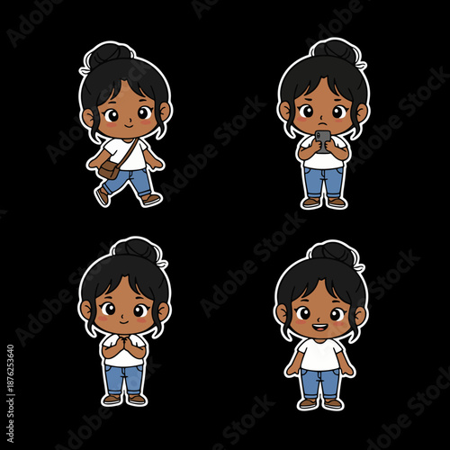 Cute Chibi Girl Character Expressions and Daily Activities Vector Illustration Set