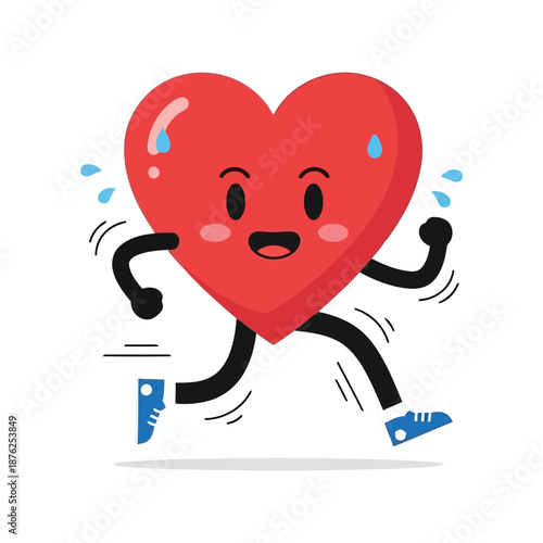 Running heart vector clipart for healthy lifestyle, fitness, and wellness concepts