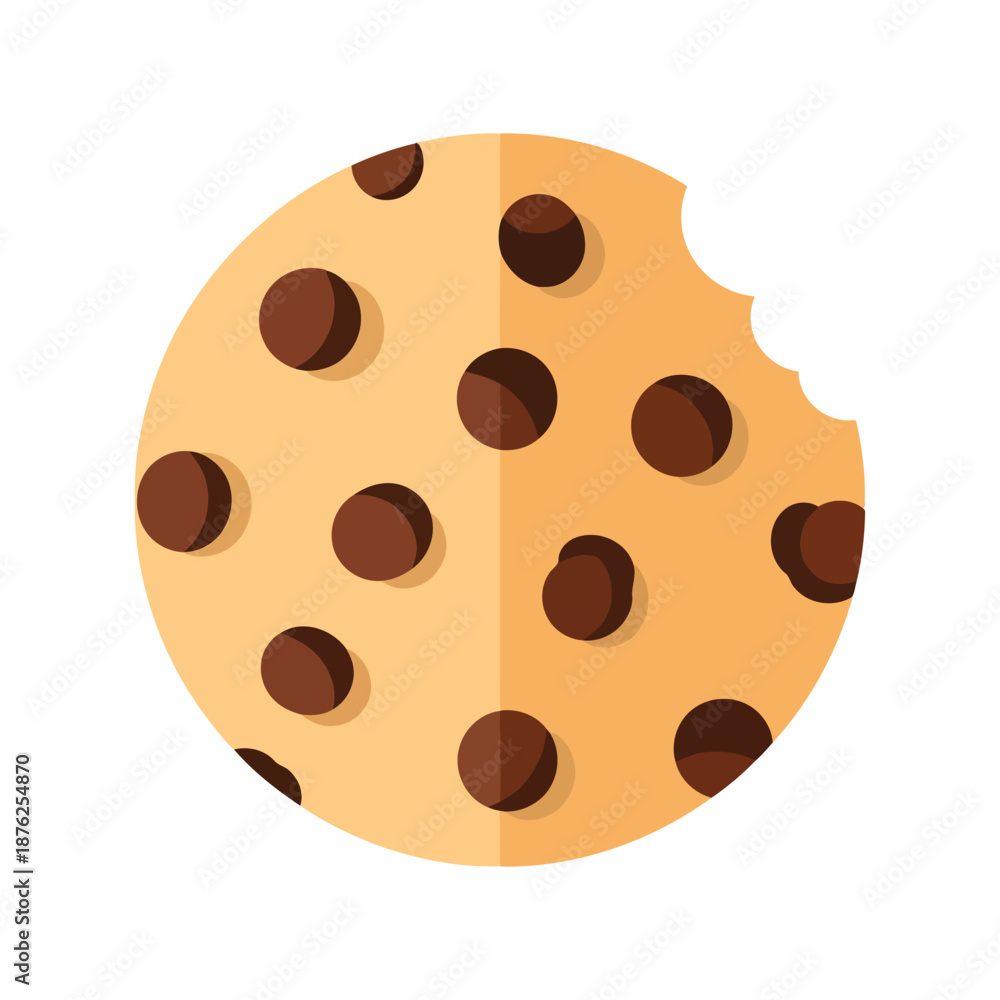 Fototapeta premium Chocolate Chip Cookie Vector Clipart Flat Icon for Bakery and Dessert Design