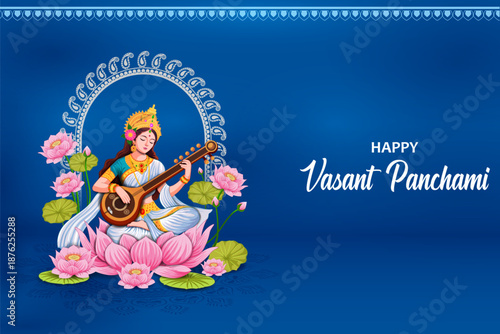 vector illustration of Goddess Saraswati for Vasant Panchami Puja of India