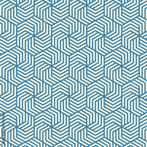 Seamless Geometric Hexagonal Line Pattern with Optical Illusion Vector Art