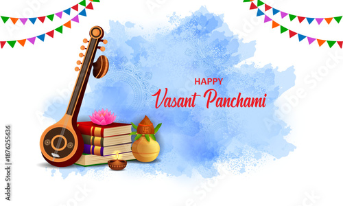 vector illustration of Goddess Saraswati for Vasant Panchami Puja of India