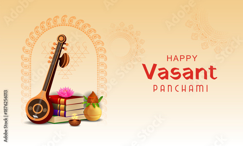 vector illustration of Goddess Saraswati for Vasant Panchami Puja of India