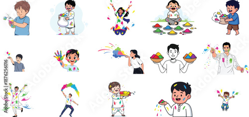 A collection of 12 illustrations of people engaging in various activities