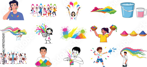 Vibrant illustrations of people celebrating with colorful balloons and confetti