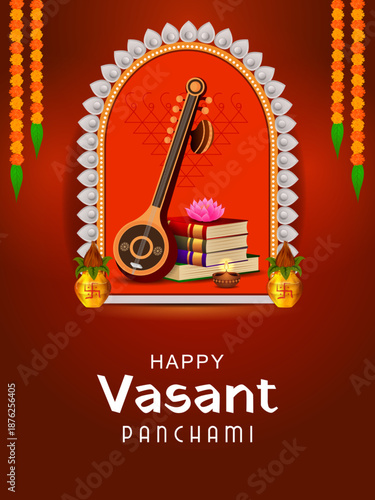 vector illustration of Goddess Saraswati for Vasant Panchami Puja of India