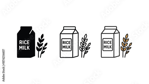 A simple illustration of rice milk cartons and rice plants
