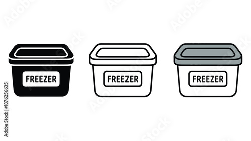 Three different styles of freezer containers are shown.