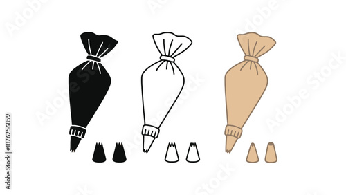 An illustration of colorful pastry bags and tips for decorating