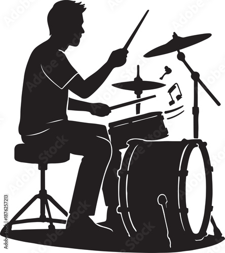 Drum set silhouette with musician
