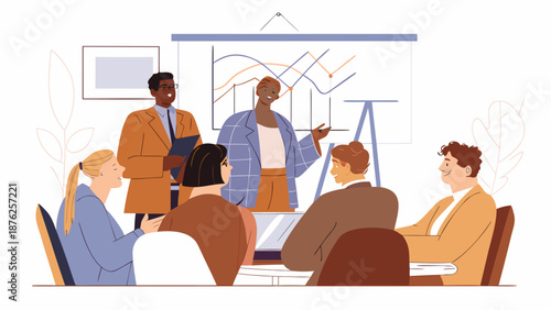 Diverse team engaged in business presentation