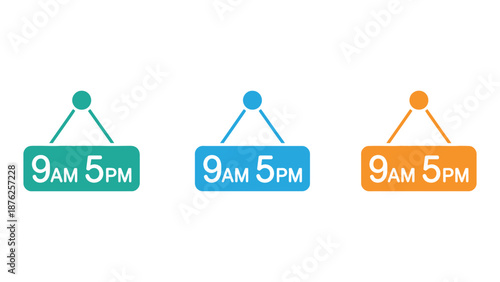 A colorful illustration of business hours on a white background