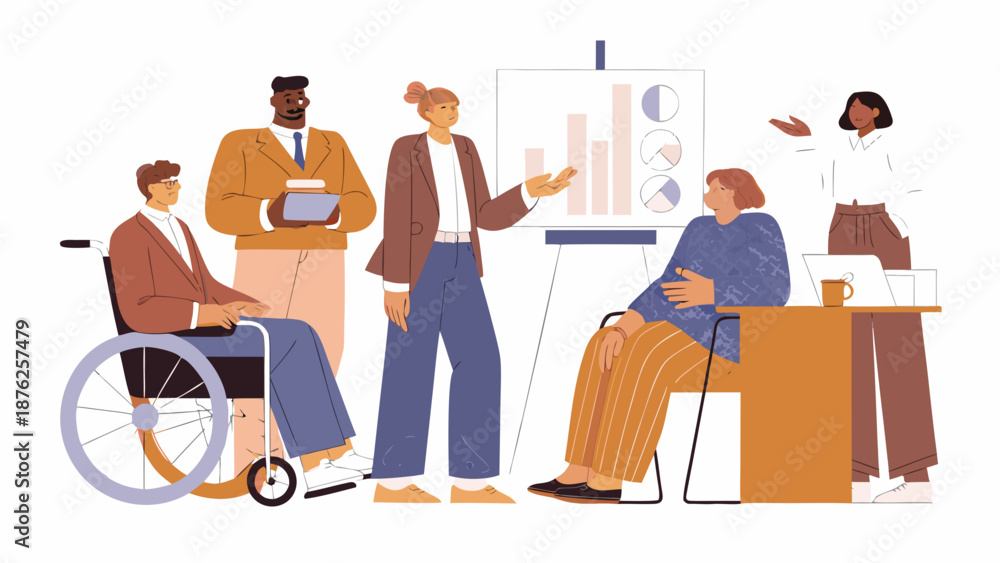 Fototapeta premium Diverse team collaborating in inclusive office setting