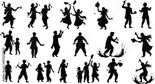 Collection of black silhouettes of people in various poses and actions