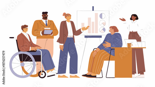 Diverse team collaborating in inclusive office setting