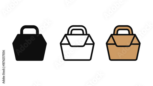 Three colorful lunchboxes in a row on a white background