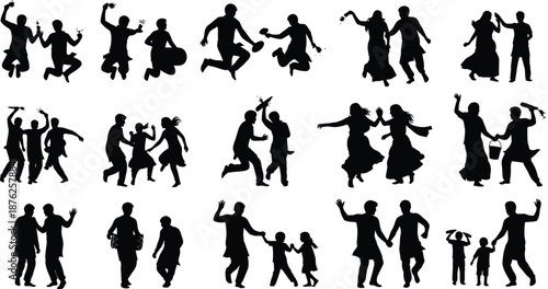 Collection of black silhouette figures in various dance poses