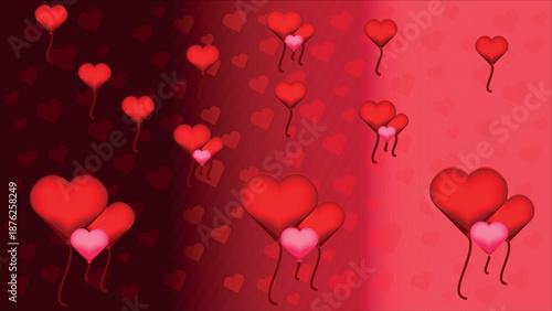 Red Hearts Background Design with Romantic Ambiance and Soft Gradient Shades