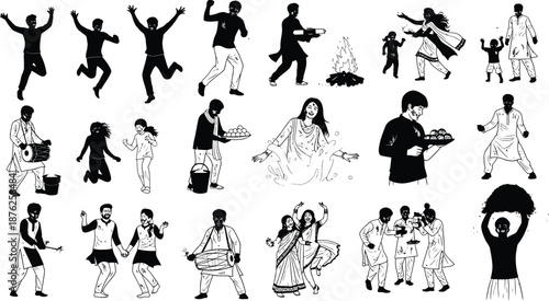 Collection of various dance poses and styles in silhouette