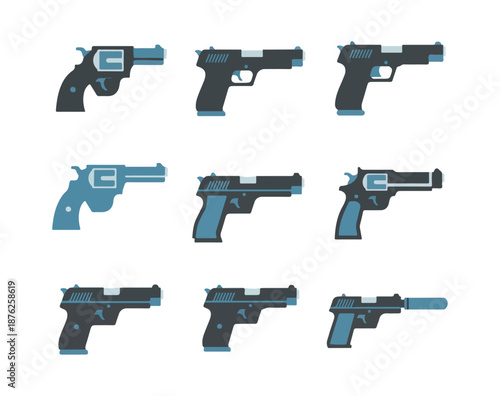 Firearms collection vector illustration on black background