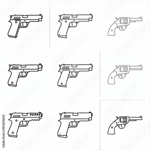 Firearms collection line art illustrations