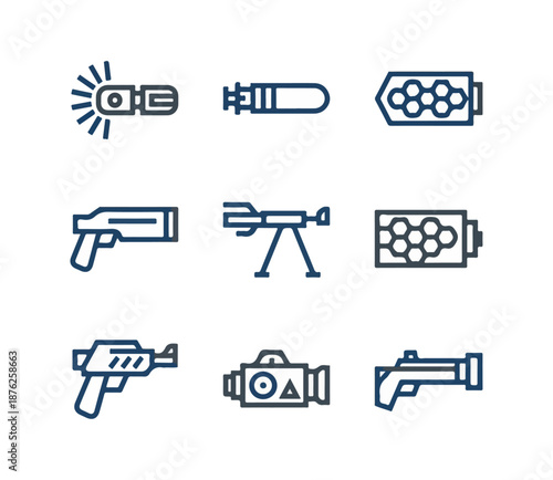 Icon set of weapons and firearms