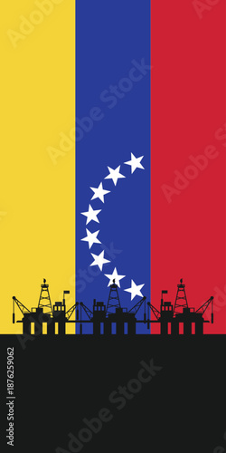 Background oil and gas platform on the sea with rig. Background flag of Venezuela