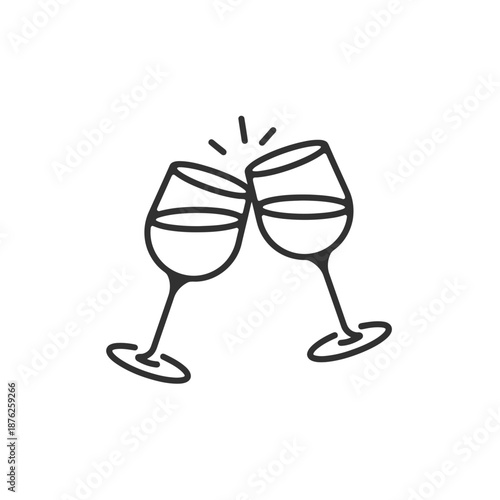 Two hand-drawn wine glasses clinking in a celebratory toast, symbolizing joy and events.