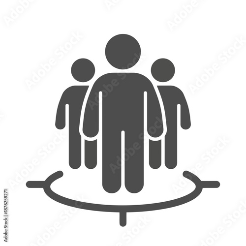 A group of three people icons within a target circle, signifying target audience or marketing focus.