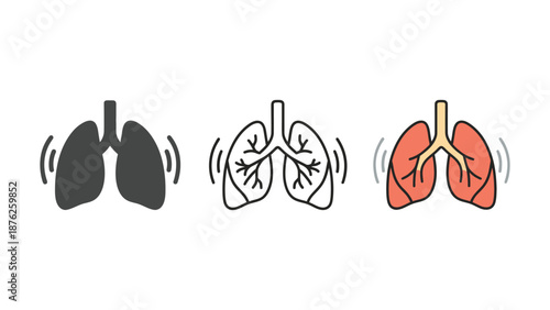 An illustration of lungs in different colors and styles on a white background