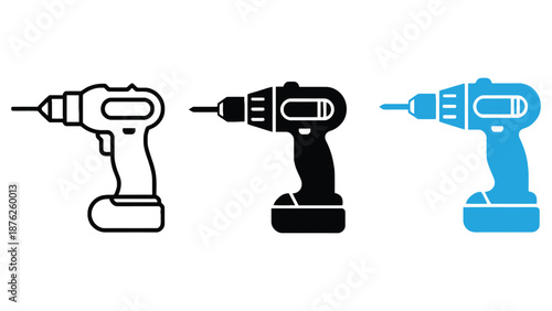 Three colorful drill icons on a clean white background