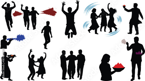 Collection of people celebrating and protesting in silhouette