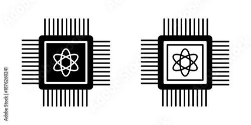 Quantum chip and atomic processor icon for advanced technology and scientific computing