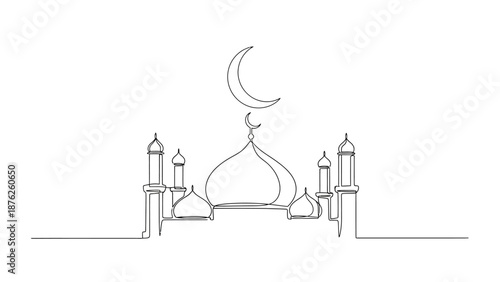 mosque line art, crescent moon