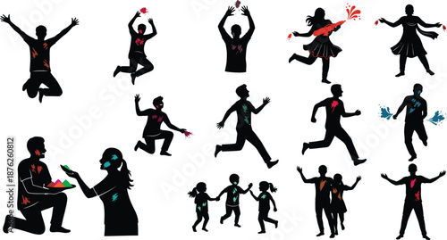 Silhouette illustrations of people in various joyful and celebratory poses