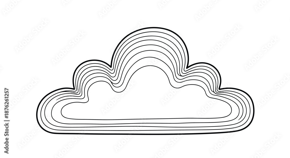 Fototapeta premium Stylized black and white line art illustration of a cloud shape featuring multiple internal concentric outlines for a modern minimalist design.