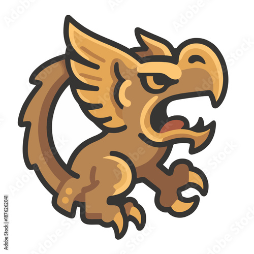 Stylized golden griffin mythological creature icon for fantasy game interface or brand mascot design, featuring a powerful beast with wings and sharp claws.