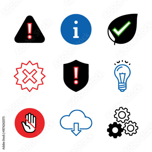 Set of various icons and symbols with commercial and informational concepts